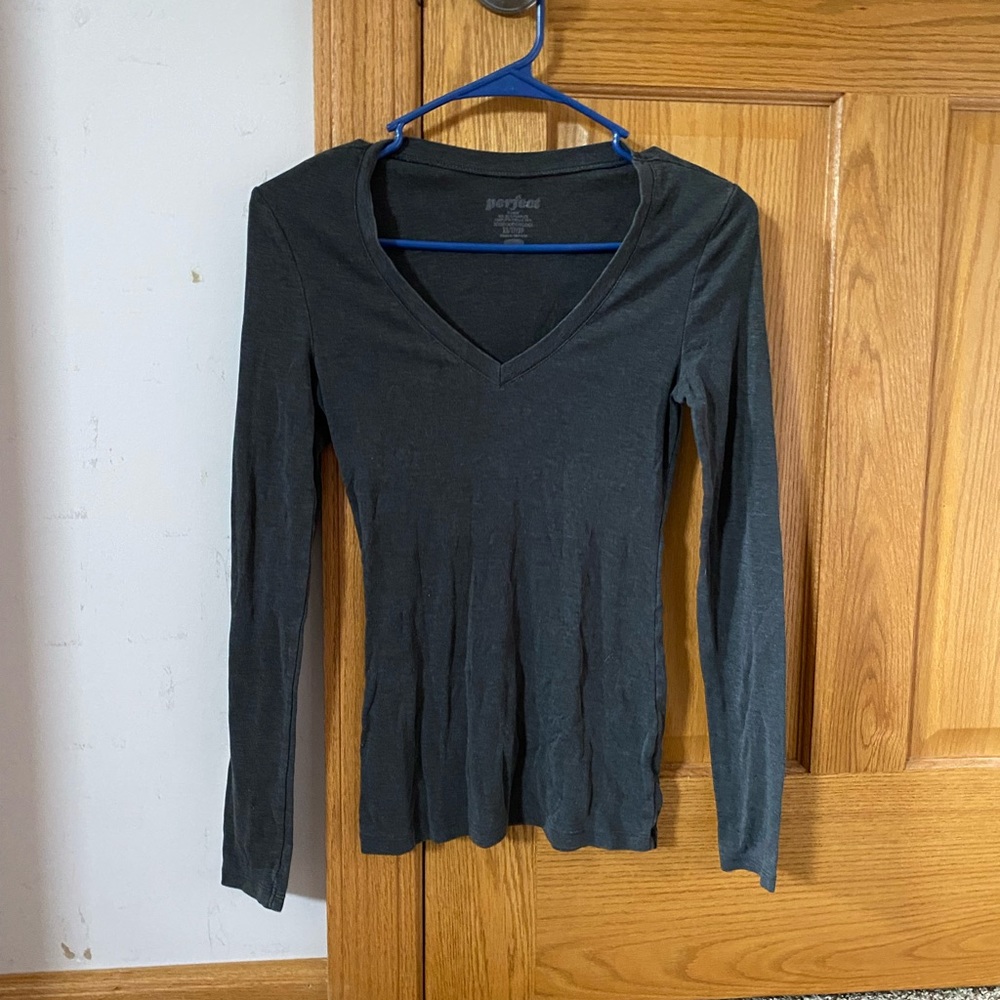 Perfect Dark Grey V-neck Long Sleeve
